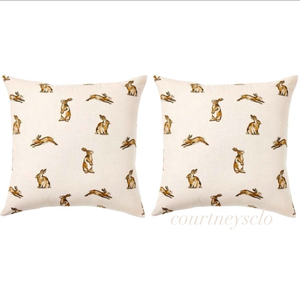 Set of 2 Oversized Printed Bunny Square Throw Pillow Linen/Brown Studio McGee